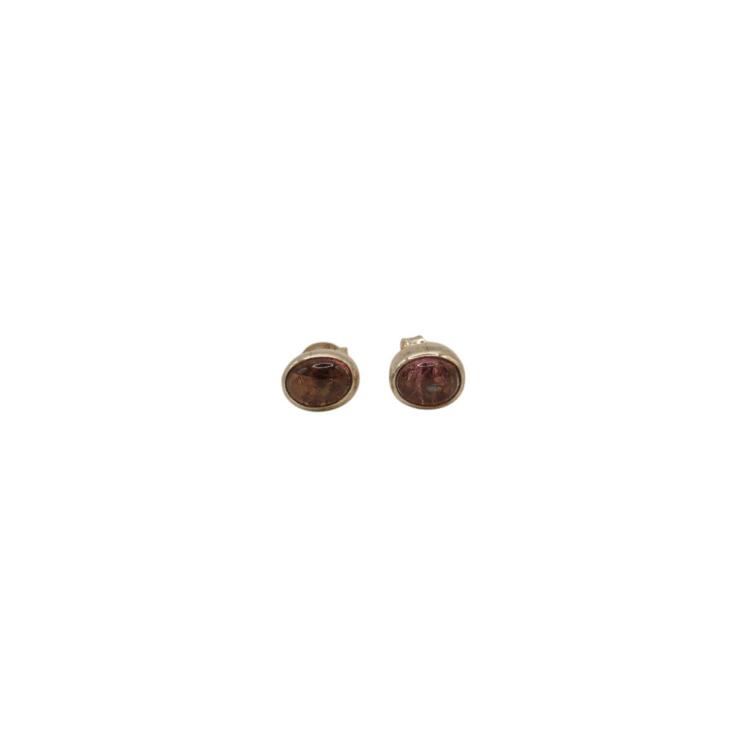 Sterling Silver Pink Tourmaline Oval Stud Earrings 0.2"