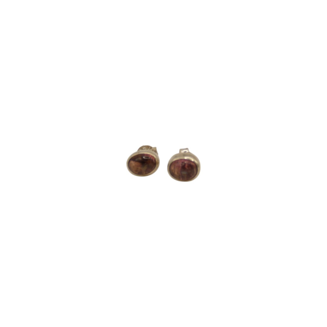 Sterling Silver Pink Tourmaline Oval Stud Earrings 0.2"