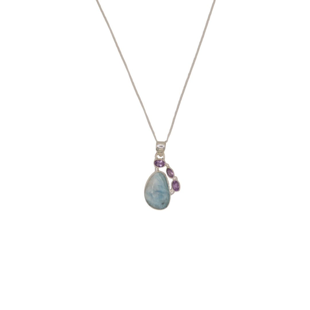 Sterling Silver Larimar With Amethyst Teardrop Necklace