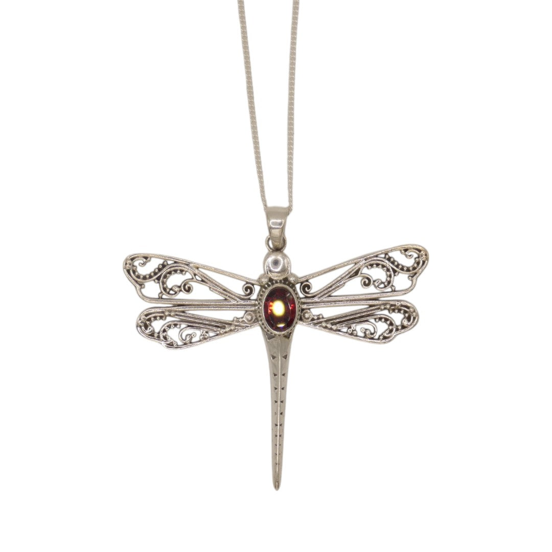 Sterling Silver Garnet Dragonfly Necklace