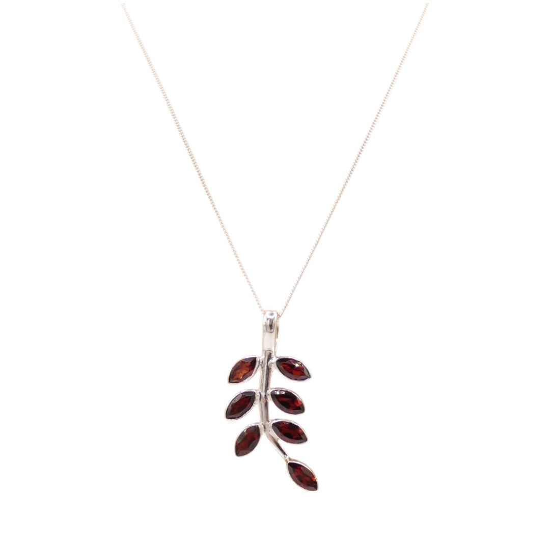 Sterling Silver Garnet Leaves Necklace
