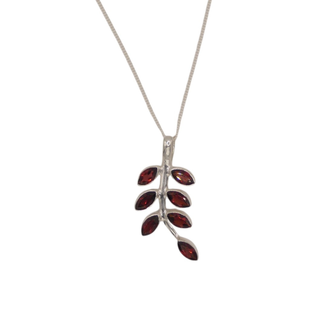 Sterling Silver Garnet Leaves Necklace
