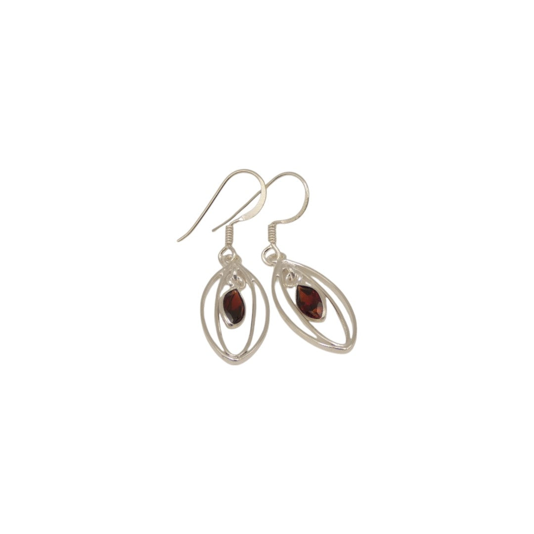 Sterling Silver Garnet Double Loop Teardrop Earrings 1.6"