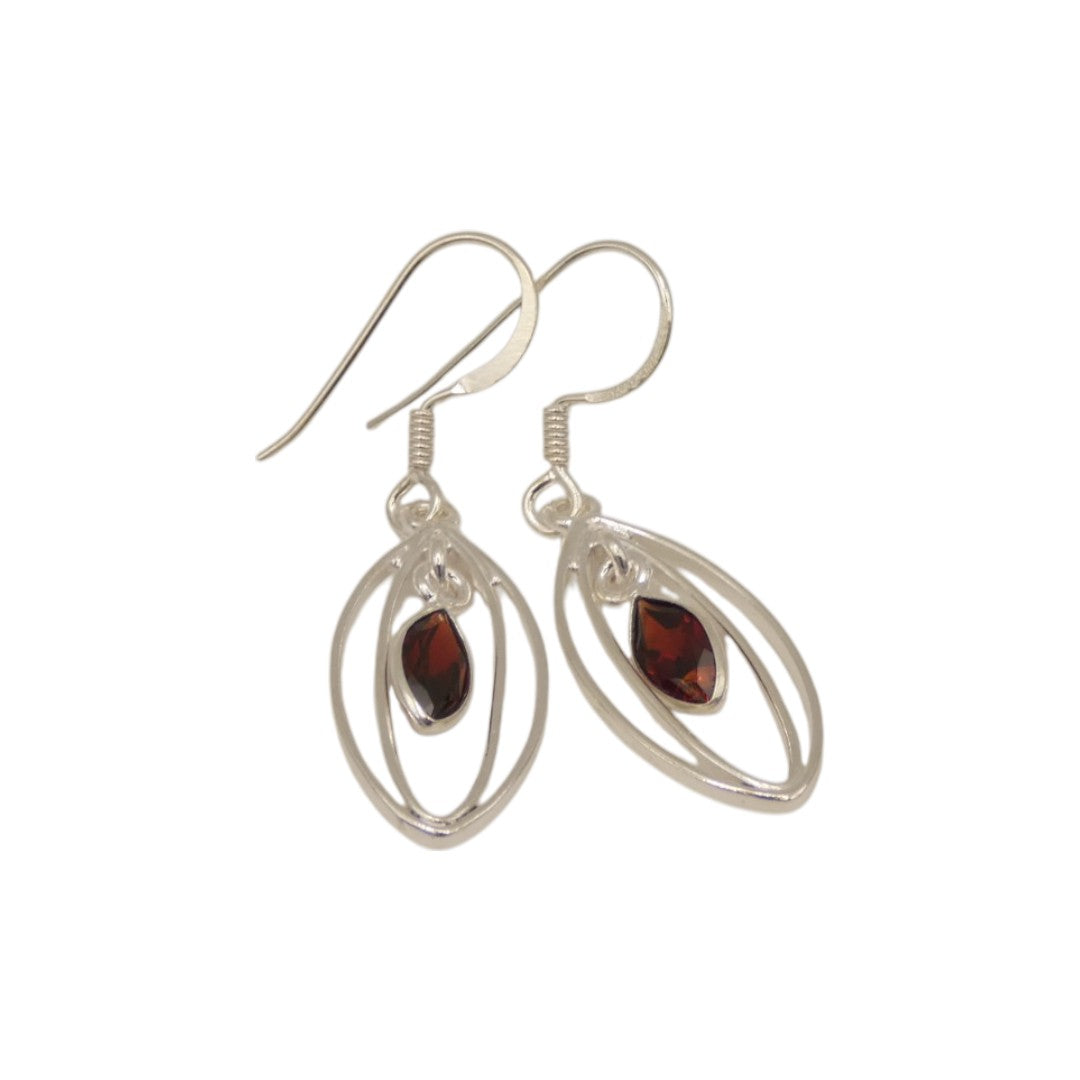Sterling Silver Garnet Double Loop Teardrop Earrings 1.6"