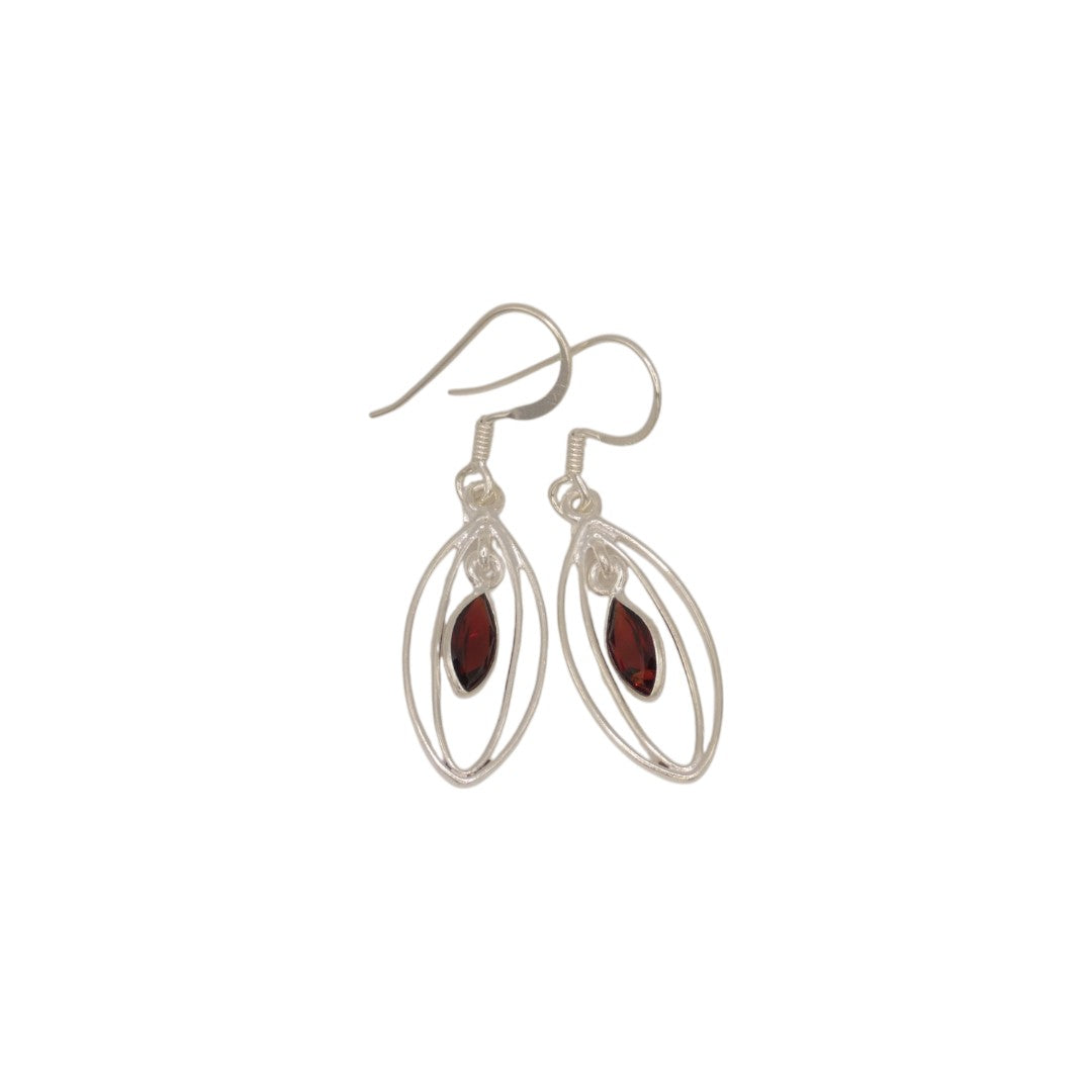 Sterling Silver Garnet Double Loop Teardrop Earrings 1.6"