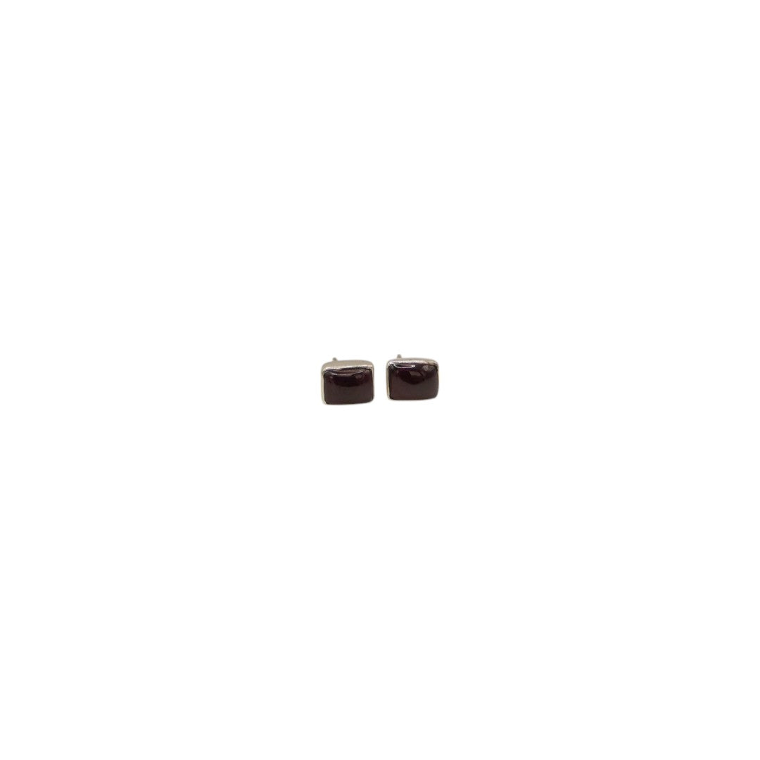Sterling Silver Garnet Rectangular Stud Earrings 0.3"
