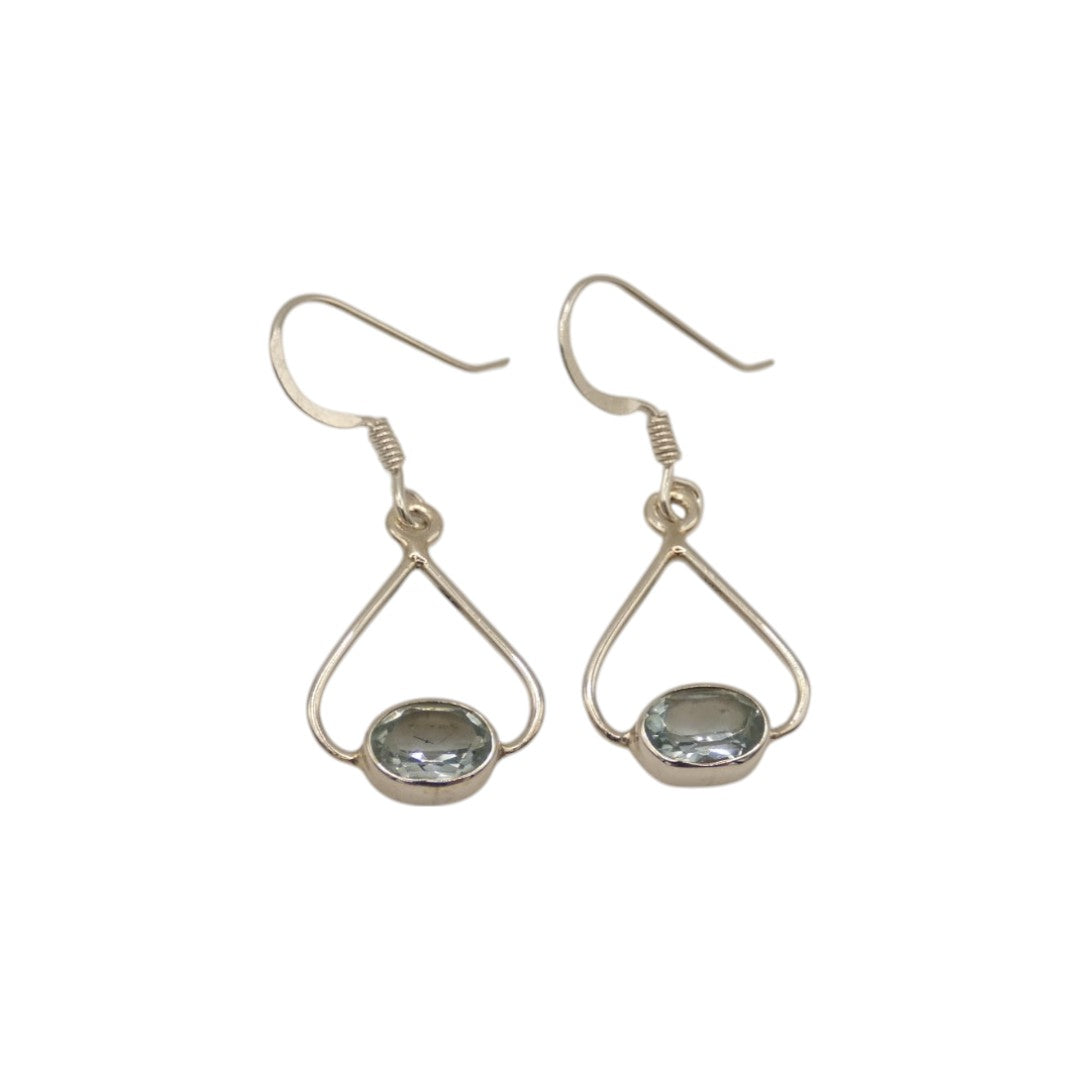 Sterling Silver Blue Topaz Open Teardrop Earrings 1.3"