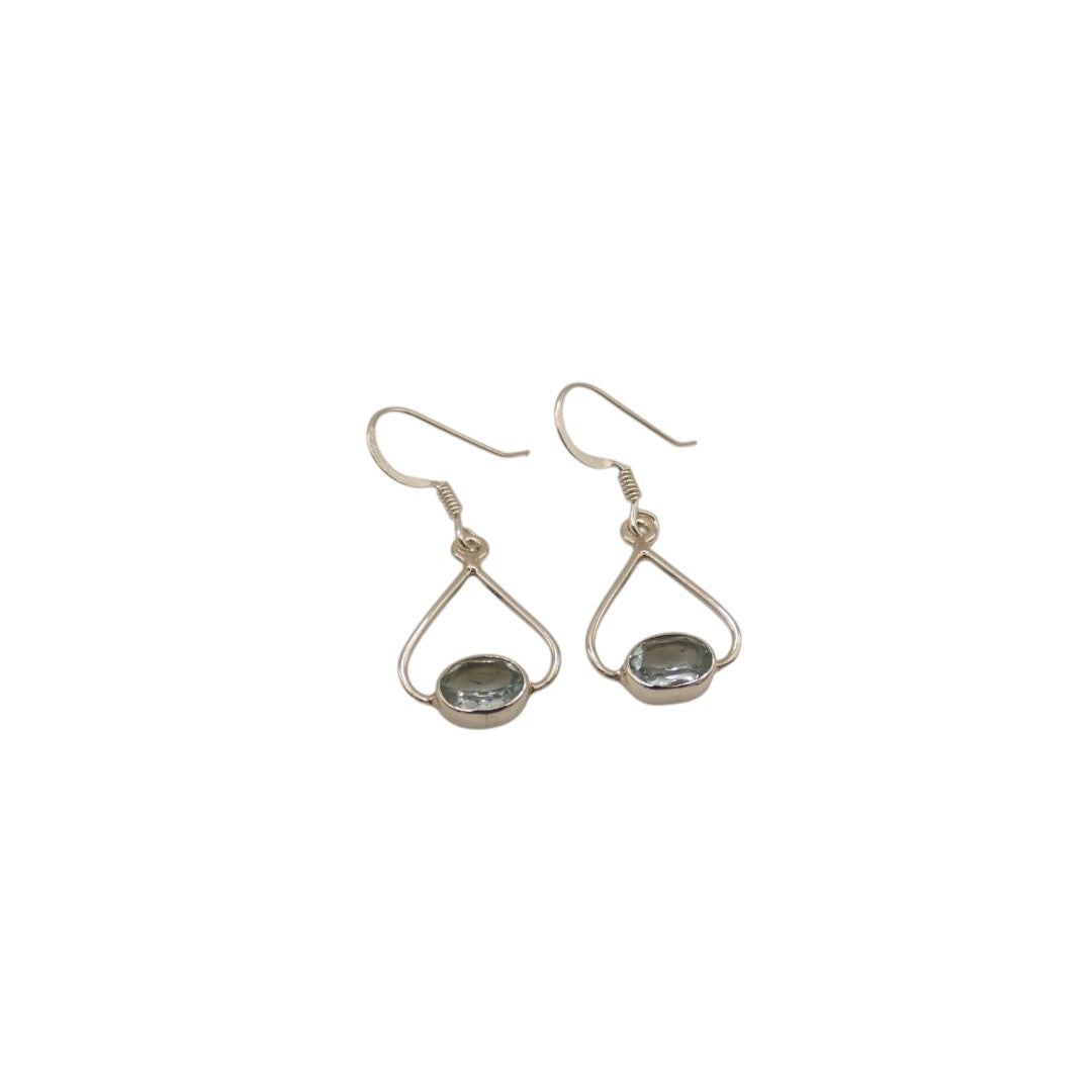 Sterling Silver Blue Topaz Open Teardrop Earrings 1.3"