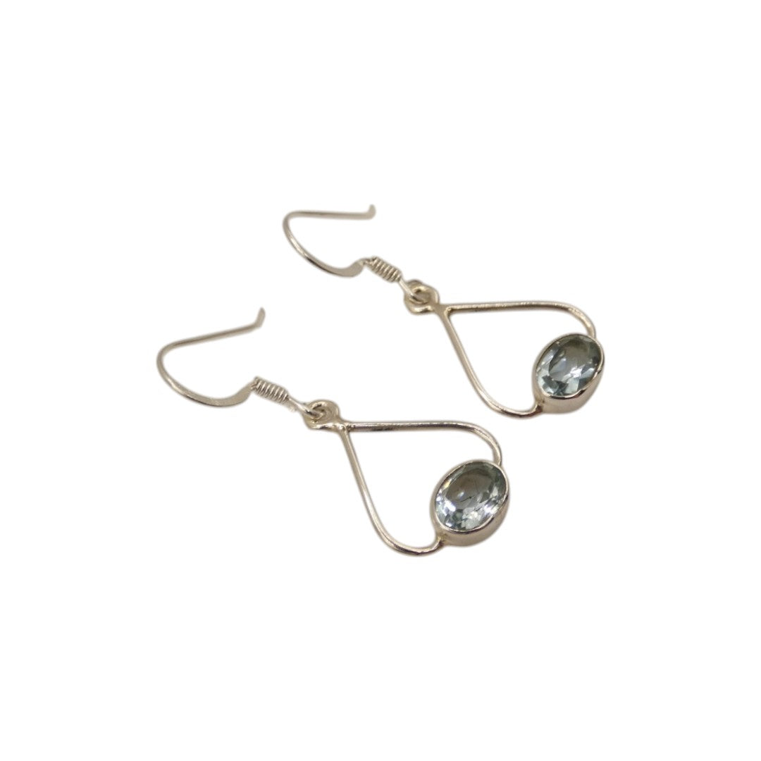 Sterling Silver Blue Topaz Open Teardrop Earrings 1.3"