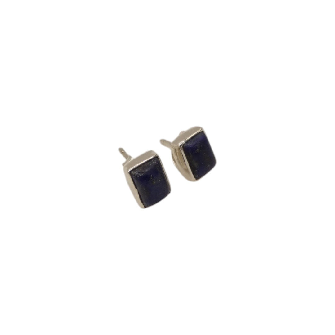 Sterling Silver Lapis Lazuli Rectangular Stud Earrings 0.3"