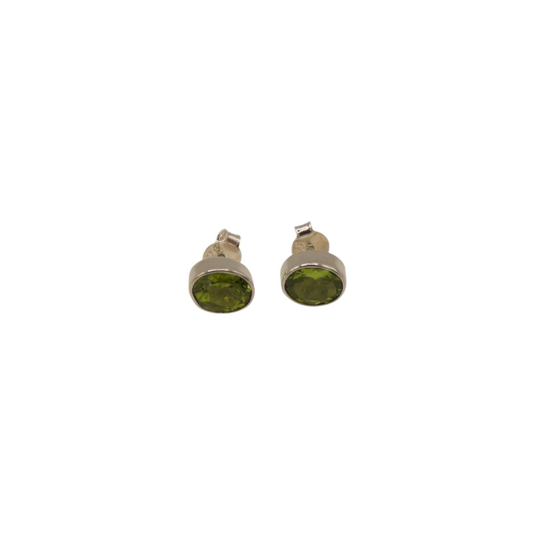 Sterling Silver Peridot Oval Stud Earrings 0.4"