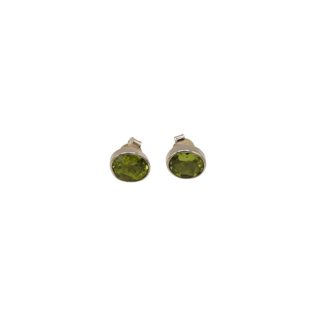 Sterling Silver Peridot Oval Stud Earrings 0.4"