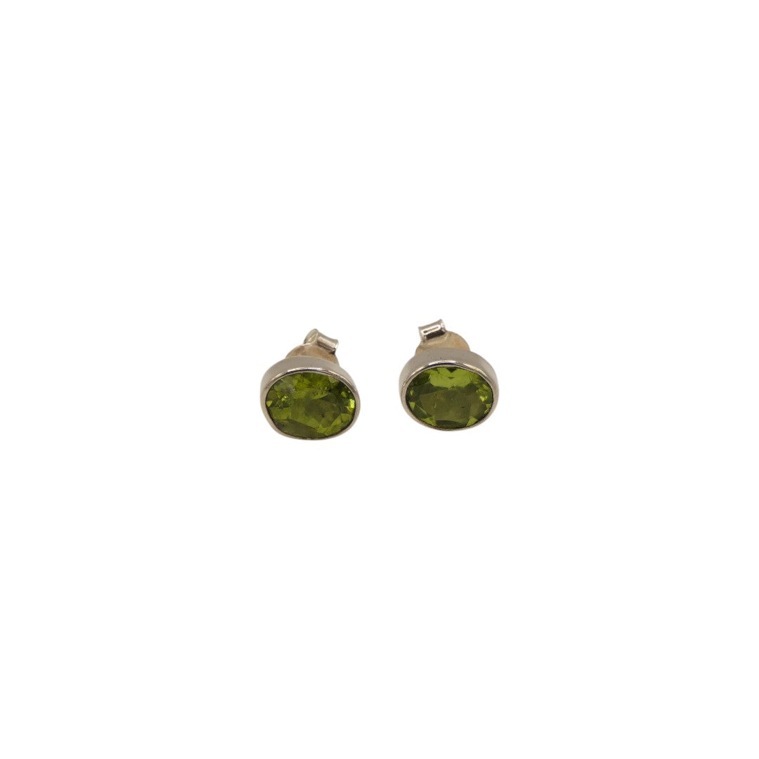 Sterling Silver Peridot Oval Stud Earrings 0.4"