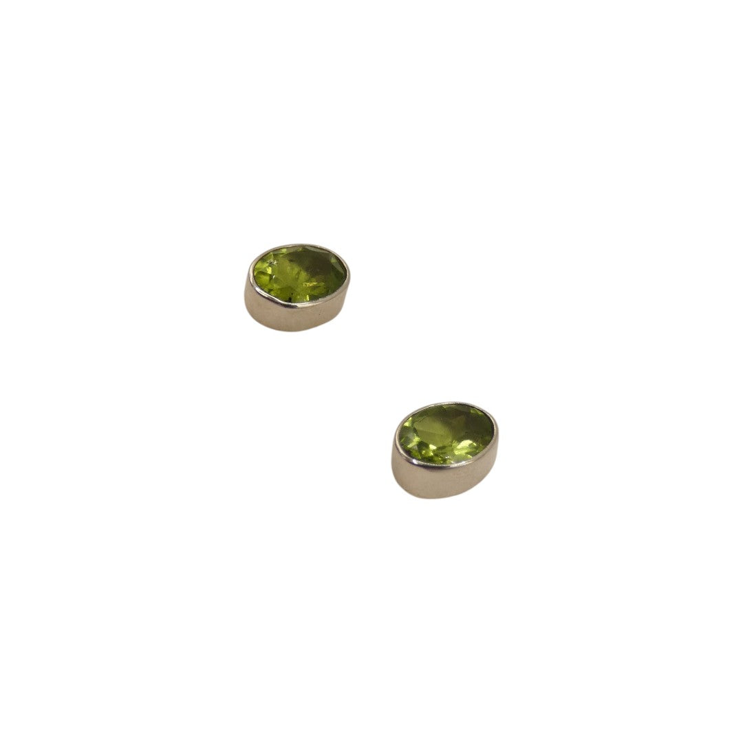 Sterling Silver Peridot Oval Stud Earrings 0.4"