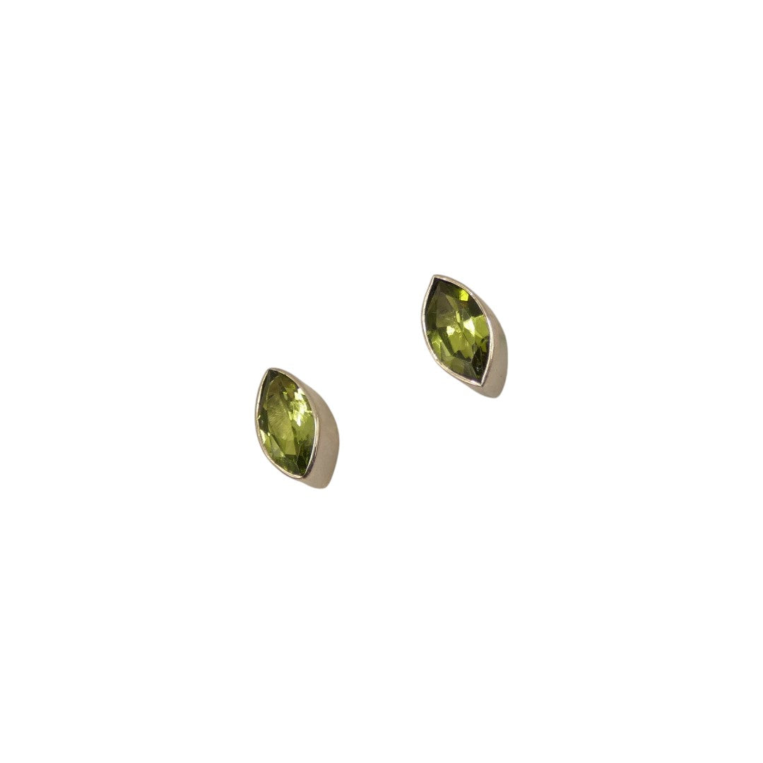Sterling Silver Peridot Diamond Shape Stud Earrings 0.4"