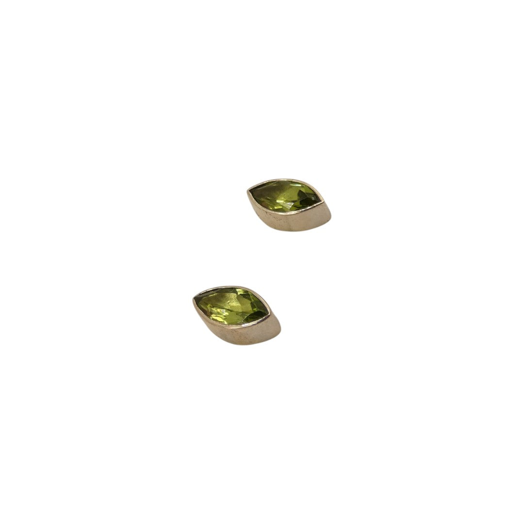 Sterling Silver Peridot Diamond Shape Stud Earrings 0.4"