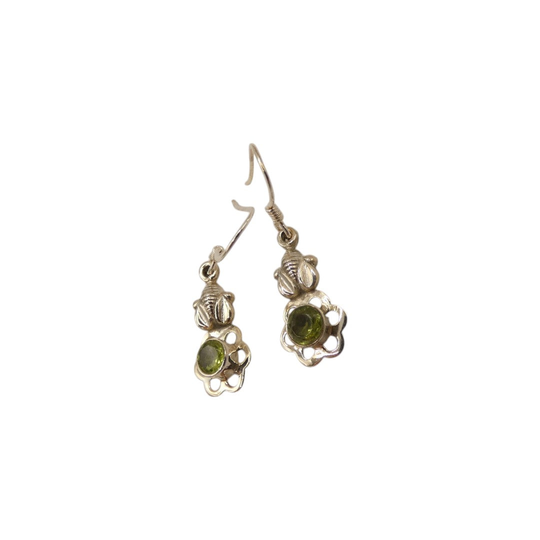 Sterling Silver Peridot Flower Drop Earrings 1.4"