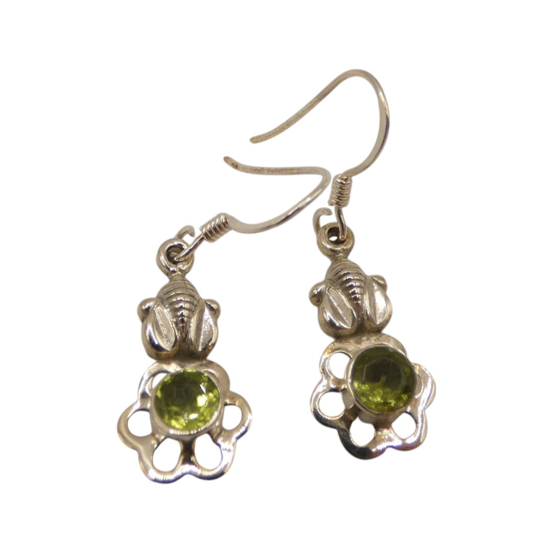 Sterling Silver Peridot Flower Drop Earrings 1.4"