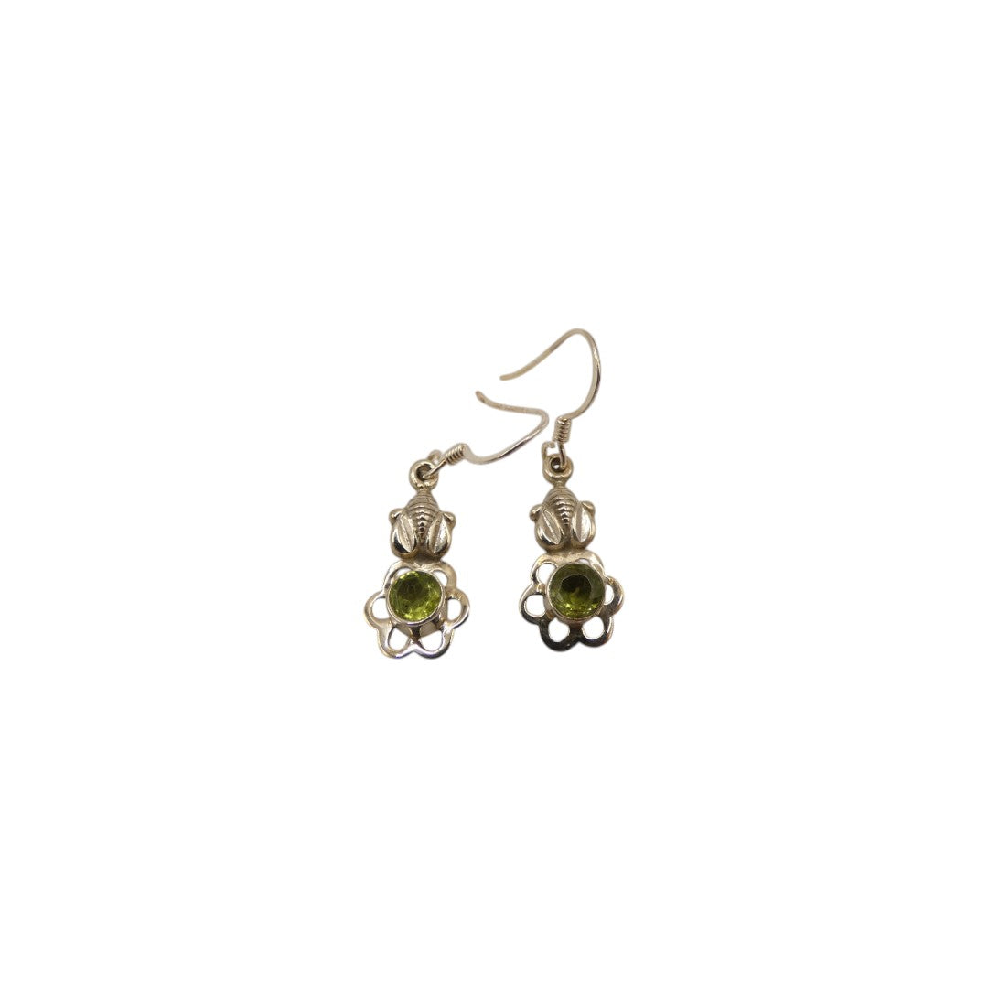 Sterling Silver Peridot Flower Drop Earrings 1.4"