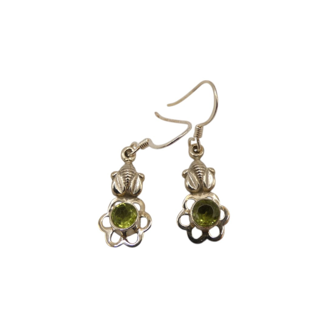 Sterling Silver Peridot Flower Drop Earrings 1.4"