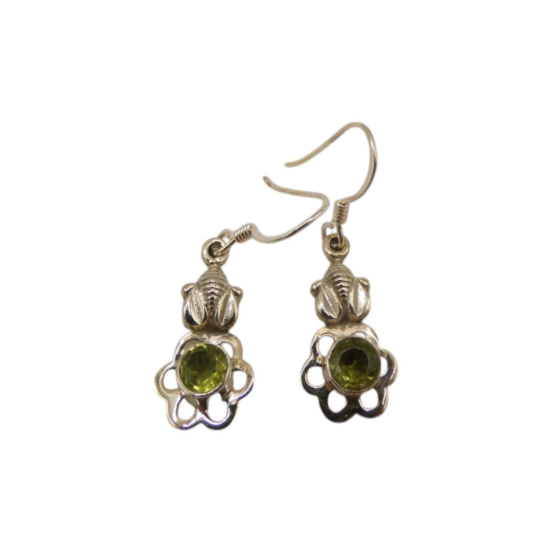 Sterling Silver Peridot Flower Drop Earrings 1.4"