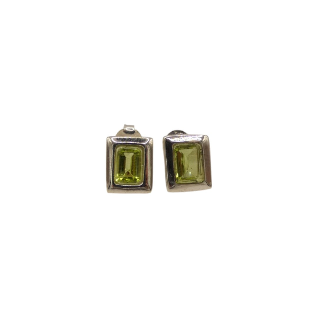 Sterling Silver Peridot Rectangular Stud Earrings 0.4"