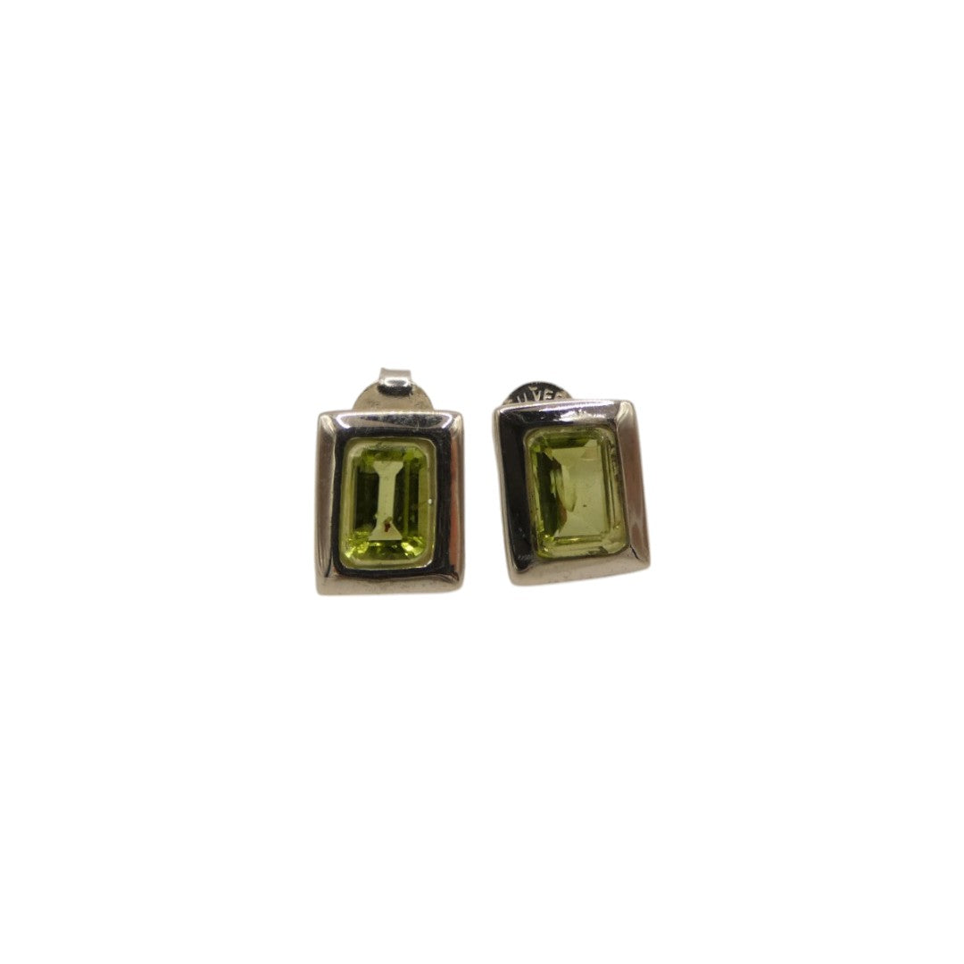 Sterling Silver Peridot Rectangular Stud Earrings 0.4"