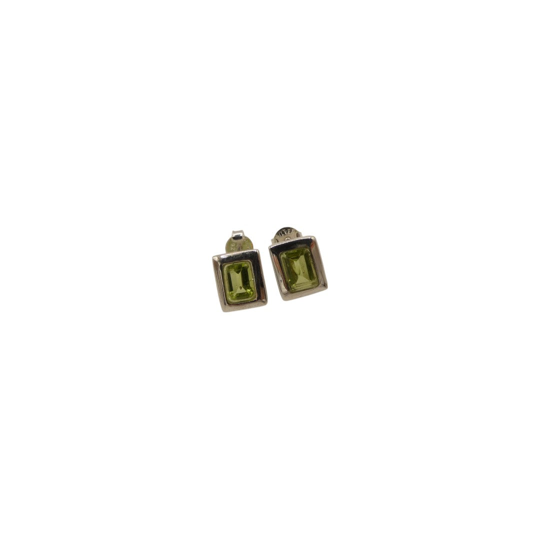 Sterling Silver Peridot Rectangular Stud Earrings 0.4"