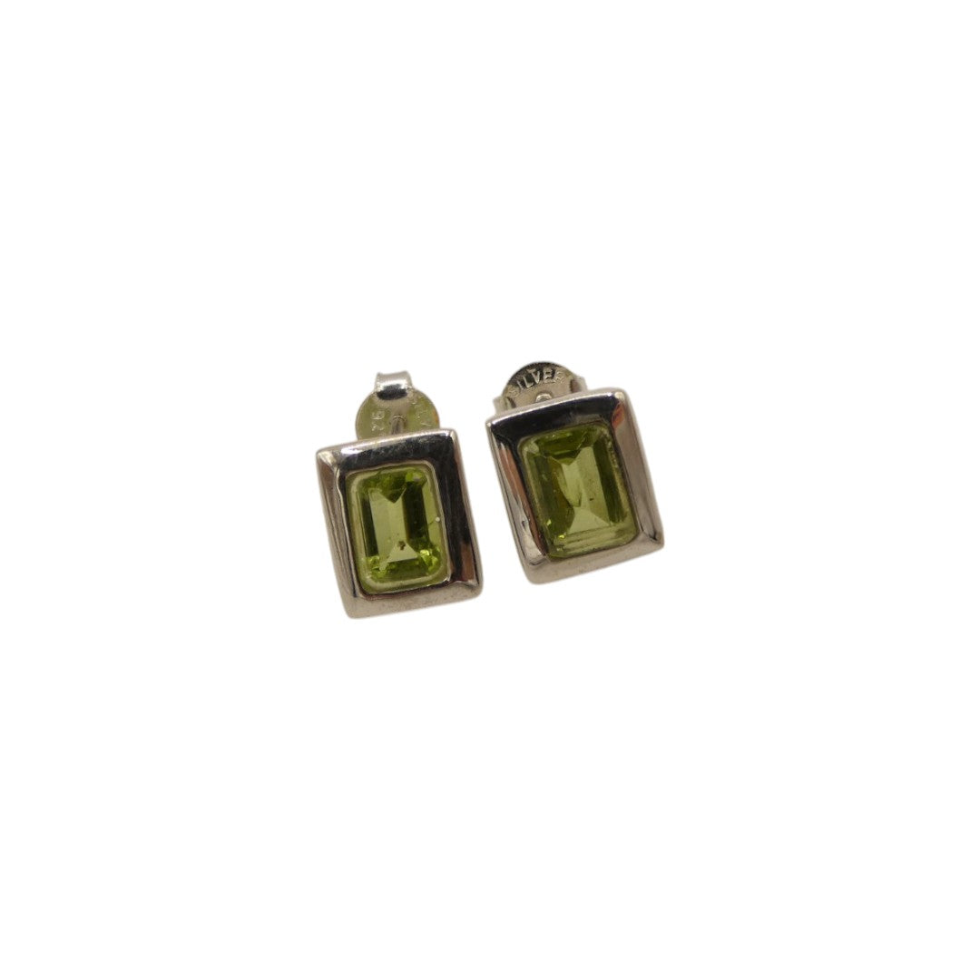 Sterling Silver Peridot Rectangular Stud Earrings 0.4"