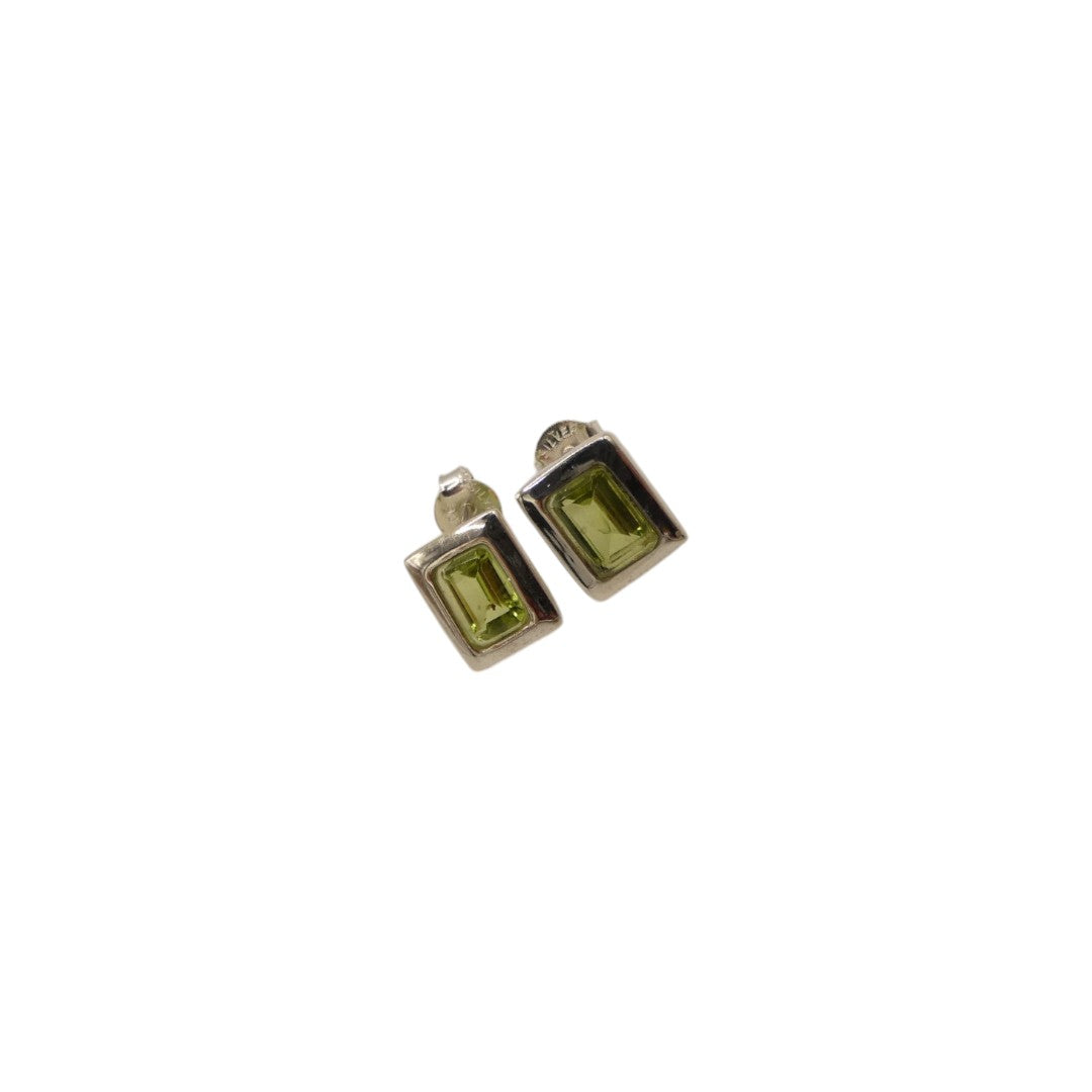 Sterling Silver Peridot Rectangular Stud Earrings 0.4"