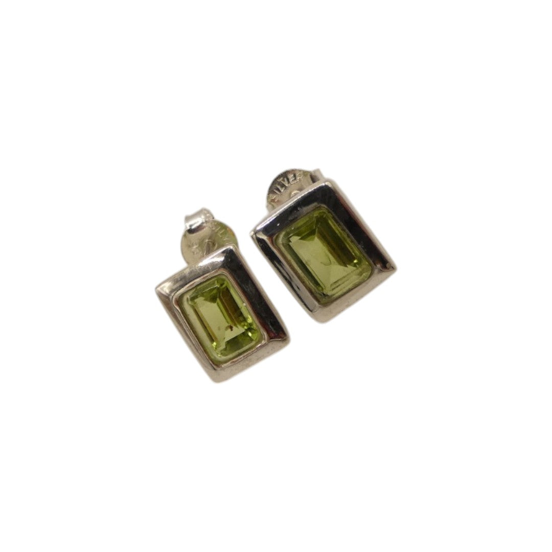 Sterling Silver Peridot Rectangular Stud Earrings 0.4"