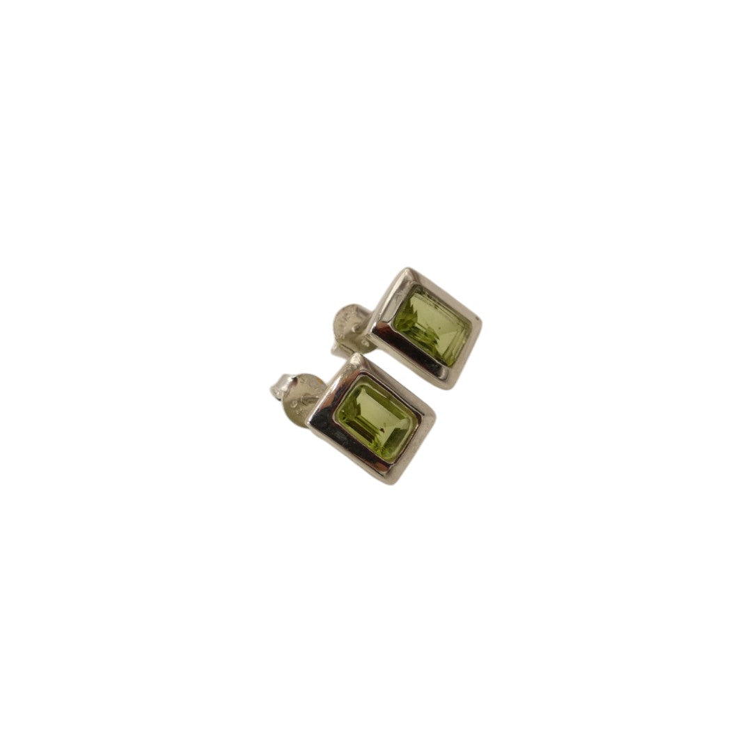Sterling Silver Peridot Rectangular Stud Earrings 0.4"
