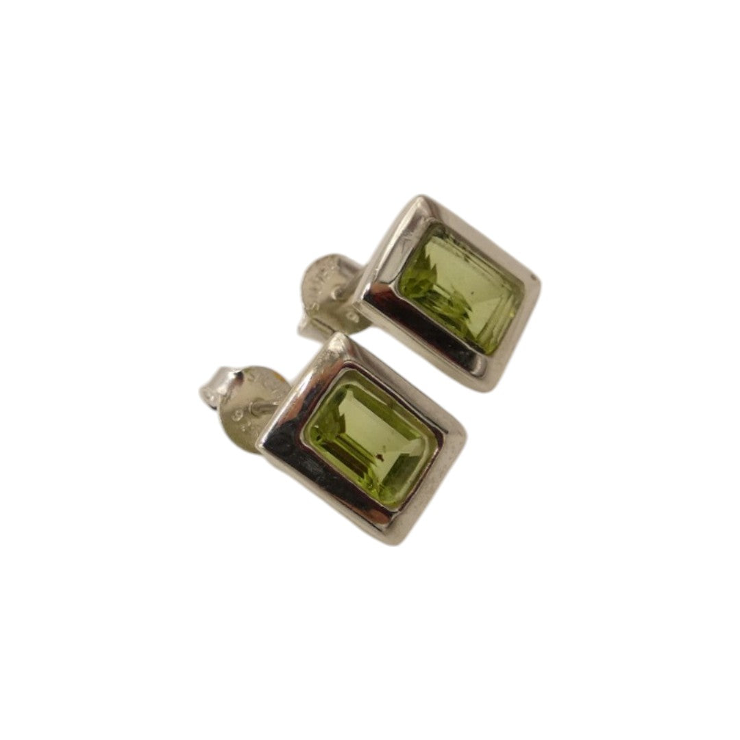 Sterling Silver Peridot Rectangular Stud Earrings 0.4"