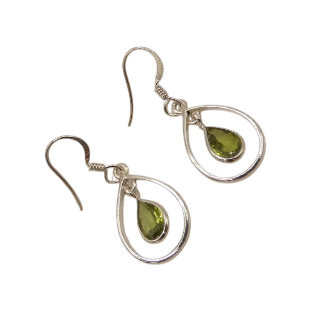 Sterling Silver Peridot Open Teardrop Shape Earrings 1.4"