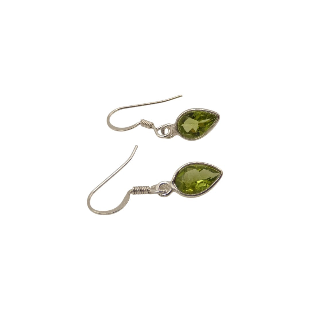 Sterling Silver Peridot Teardrop Earrings 1"