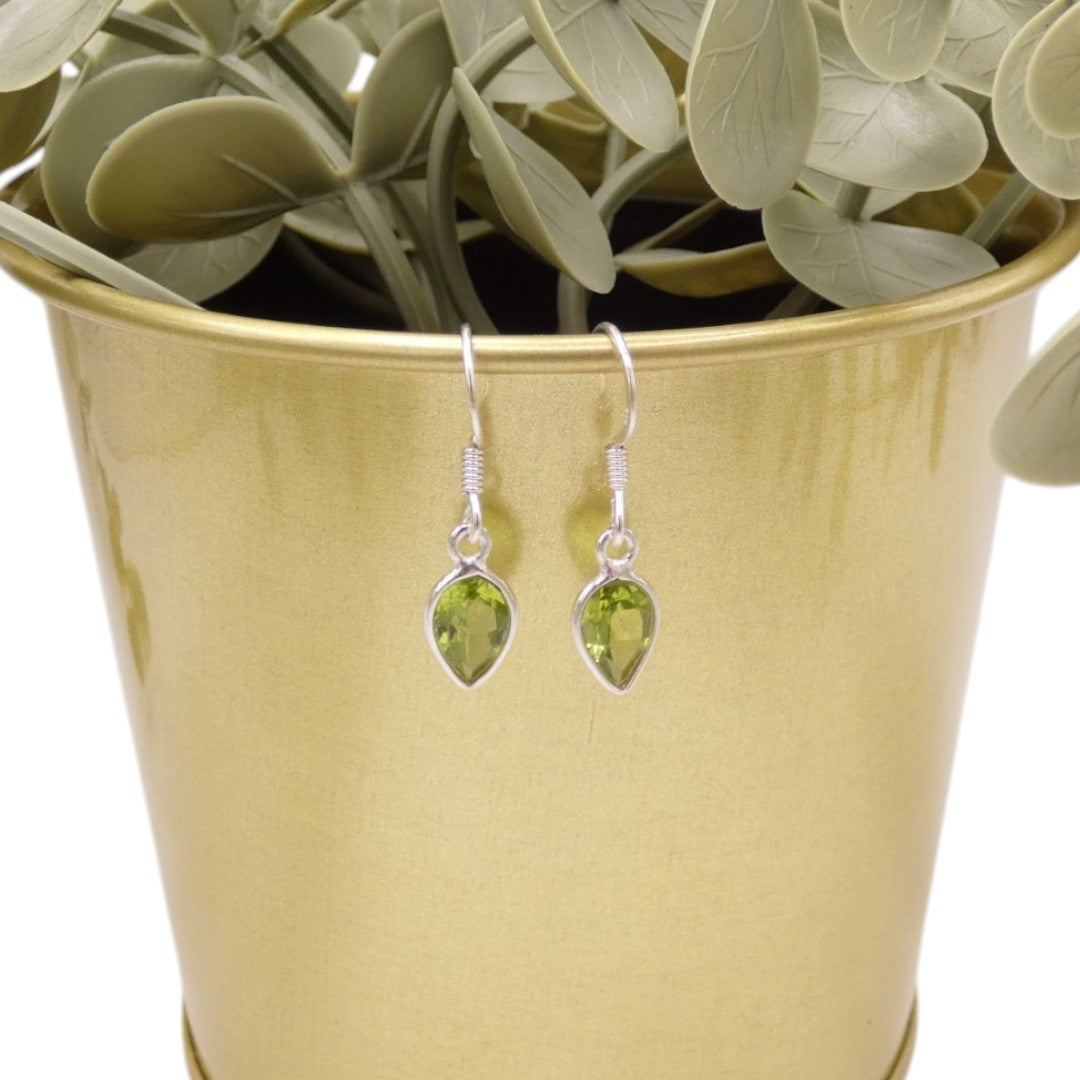 Sterling Silver Peridot Teardrop Earrings 1"
