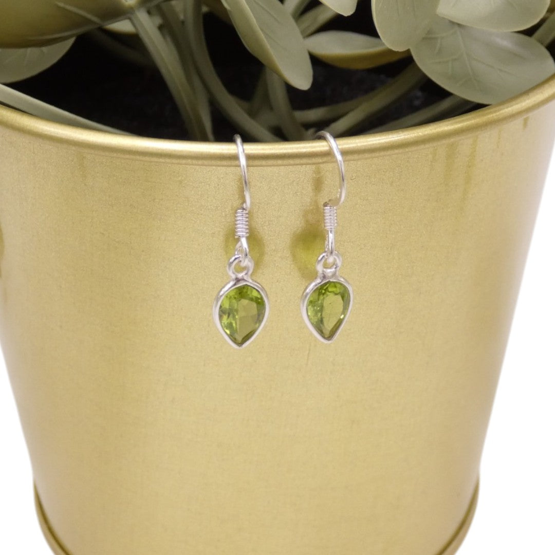 Sterling Silver Peridot Teardrop Earrings 1"