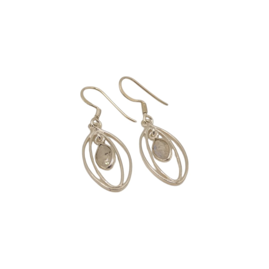 Sterling Silver Moonstone Double Loop Teardrop Earrings 1.6"