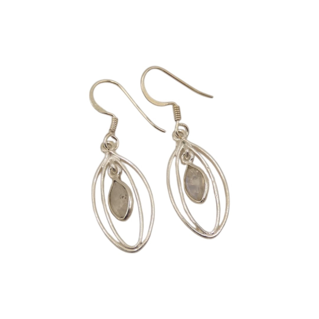 Sterling Silver Moonstone Double Loop Teardrop Earrings 1.6"