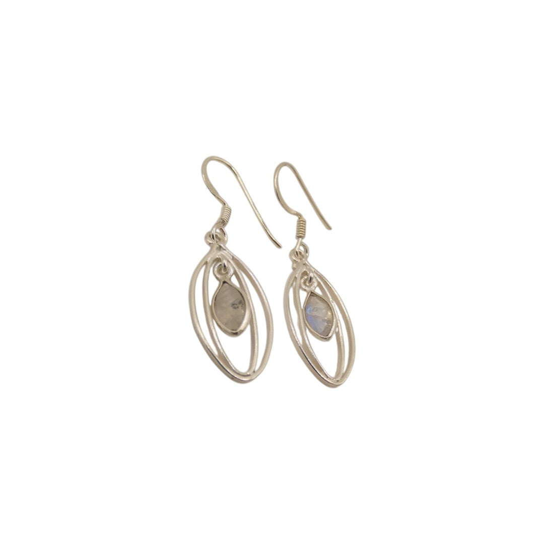 Sterling Silver Moonstone Double Loop Teardrop Earrings 1.6"