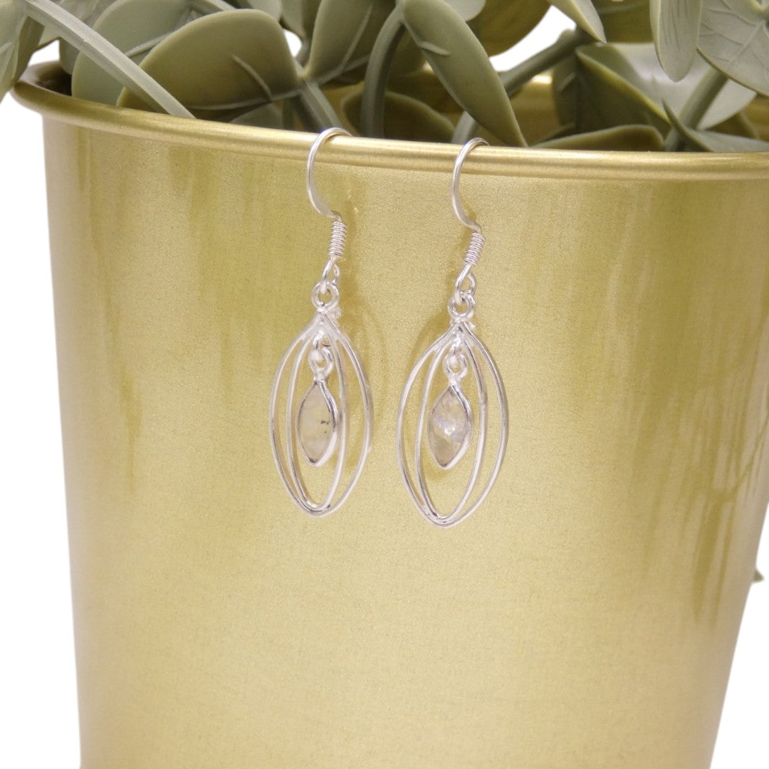Sterling Silver Moonstone Double Loop Teardrop Earrings 1.6"