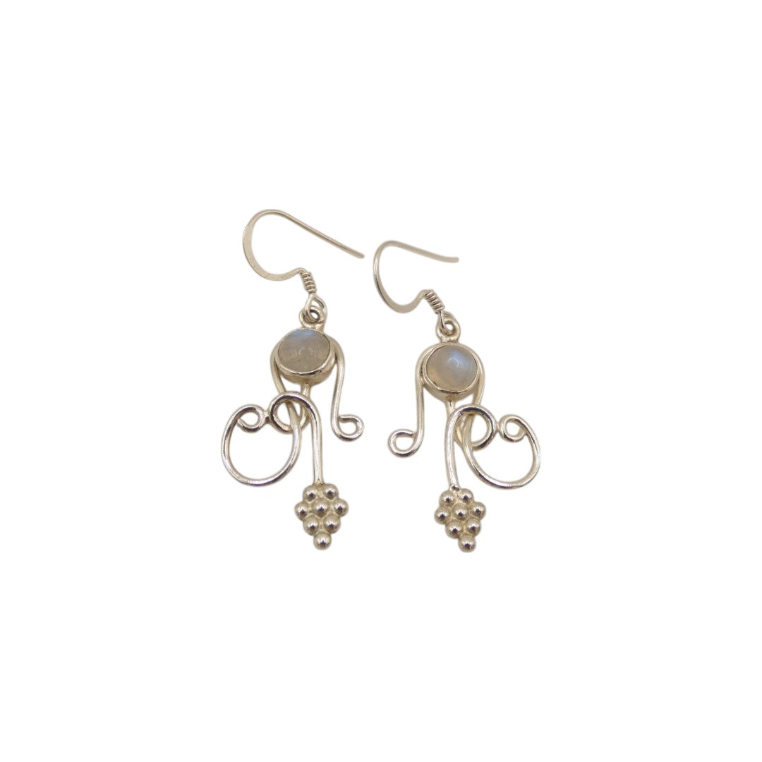 Sterling Silver Moonstone Ornate Swirl Drop Earrings 1.7"