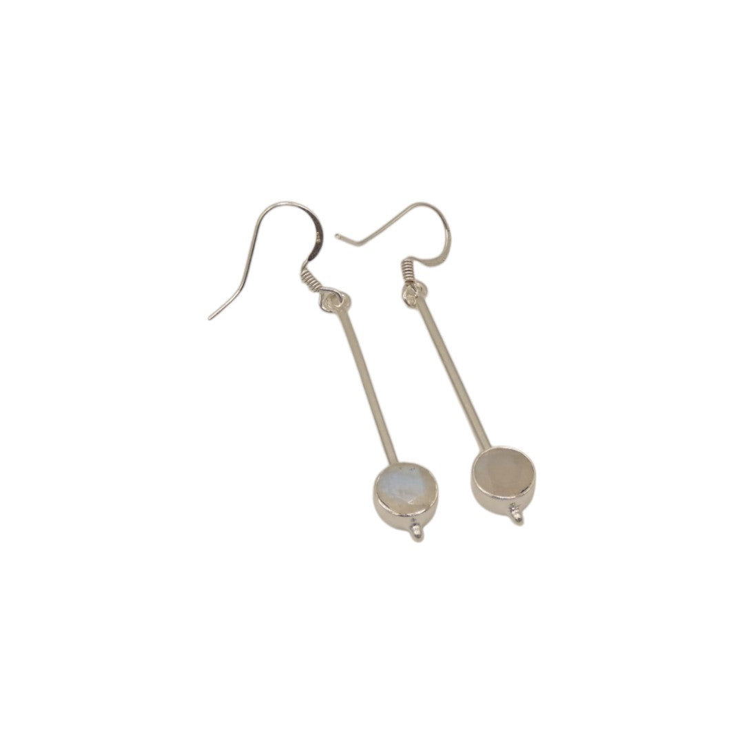Sterling Silver Moonstone Straight Drop Earrings With Round Stone 2"