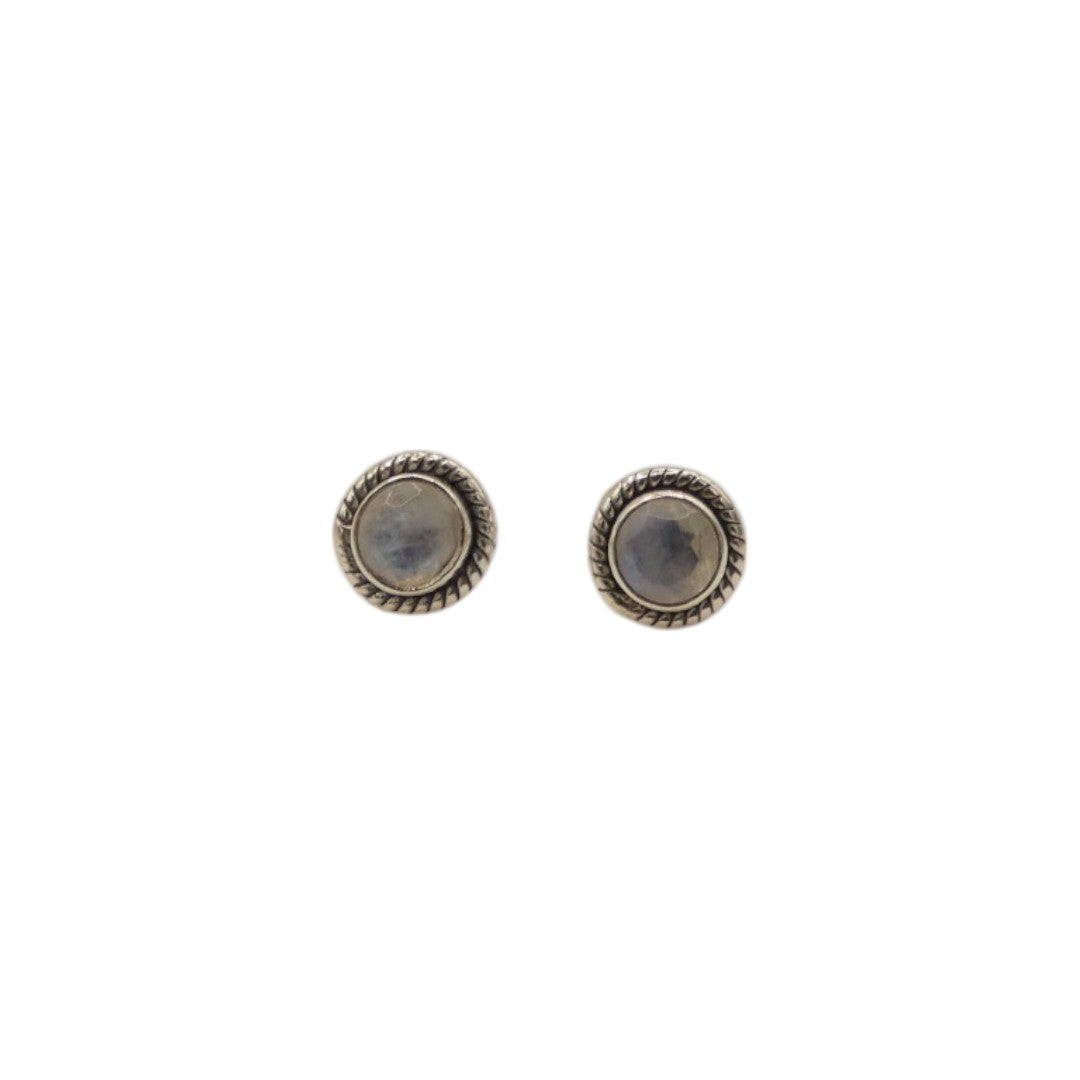 Sterling Silver Moonstone Ornate Round Stud Earrings 0.3"