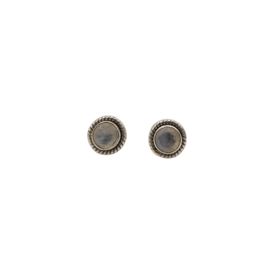 Sterling Silver Moonstone Ornate Round Stud Earrings 0.3"