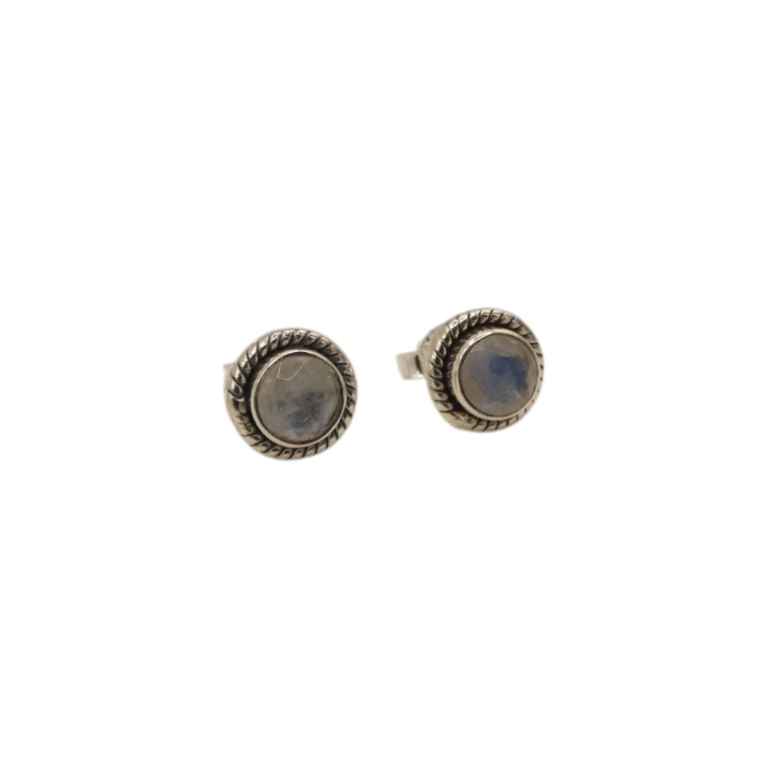 Sterling Silver Moonstone Ornate Round Stud Earrings 0.3"