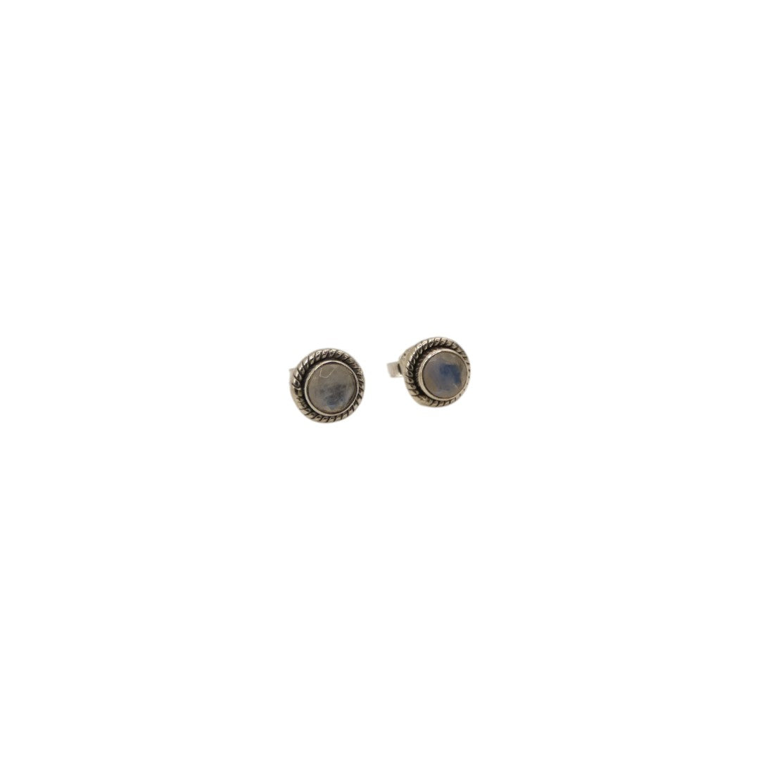Sterling Silver Moonstone Ornate Round Stud Earrings 0.3"