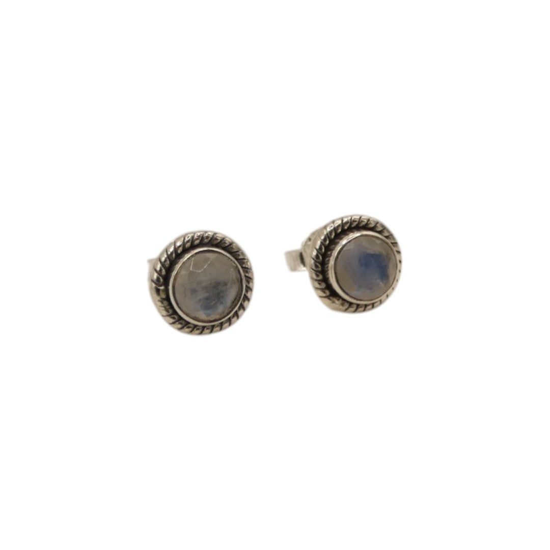 Sterling Silver Moonstone Ornate Round Stud Earrings 0.3"