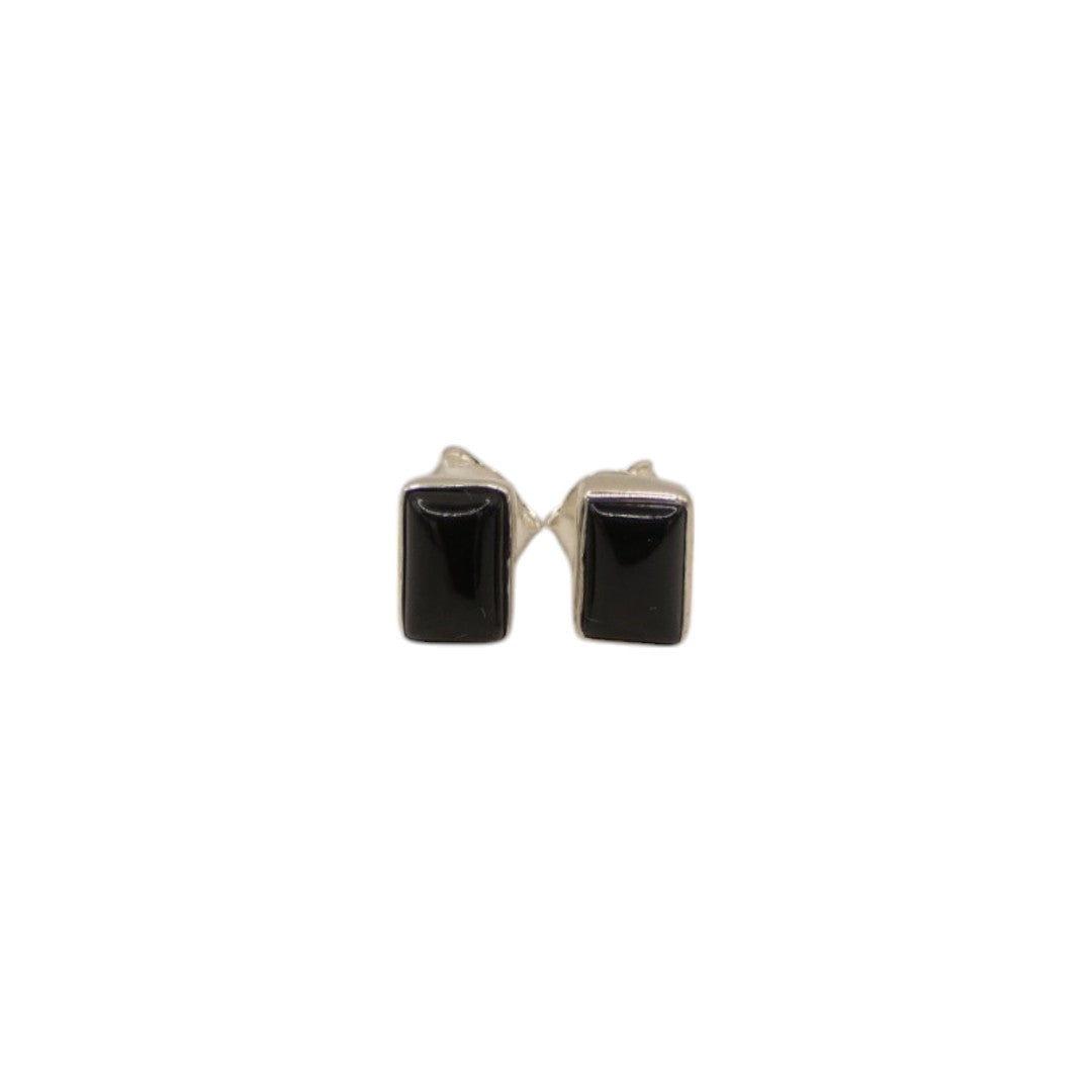 Sterling Silver Black Onyx Rectangular Stud Earrings 0.3"