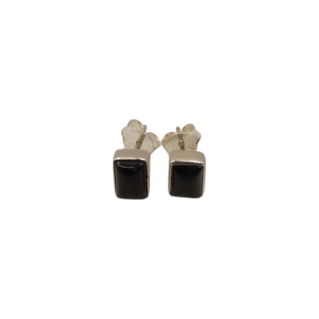 Sterling Silver Black Onyx Rectangular Stud Earrings 0.3"